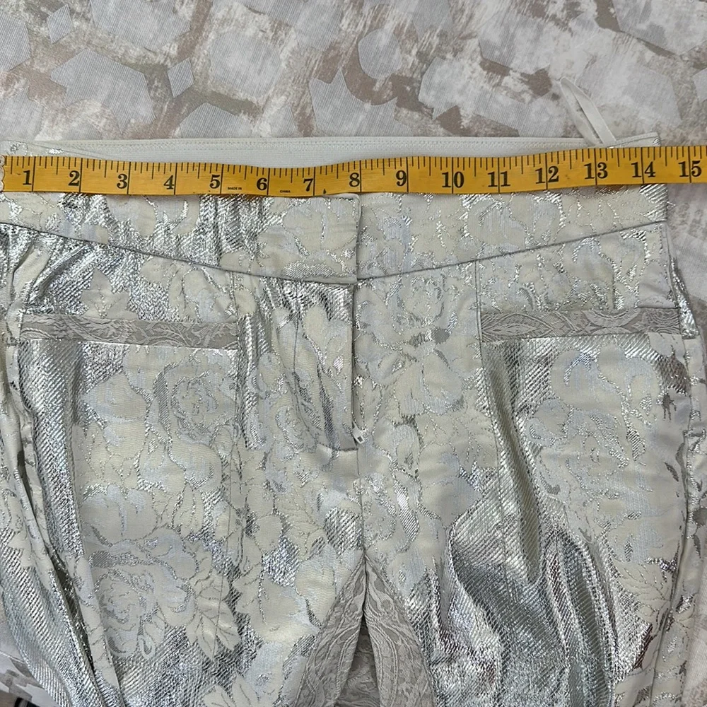 Bryan Lars Beauty Mark designer silver Lamé pants with cream and white flowers - Picture 11 of 11